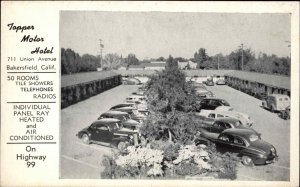 Bakersfield CA Topper Motor Hotel 1940s Cars Postcard