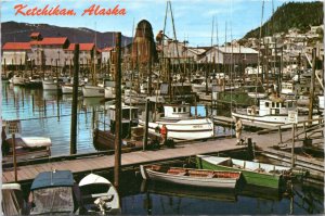 Postcard Alaska Ketchikan - Boat harbor on Stedman Street