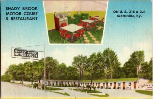 Shady Brook Motor Court Restaurant Multi View Scottsville KY c1962 Postcard D07