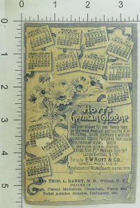 1892 Calendar Perfumed with Hoyt's German Cologne Victorian Trade Card P116