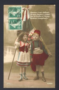 PATRIOTIC WWI studio RPPC girl and boy