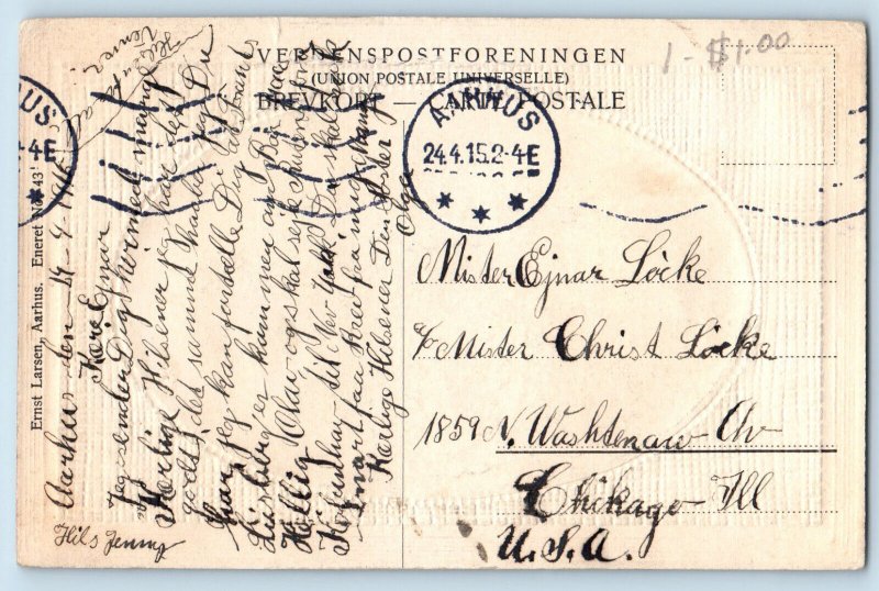 Aarhus Midtjylland Denmark Postcard Varna Bridge 1915 Antique Posted