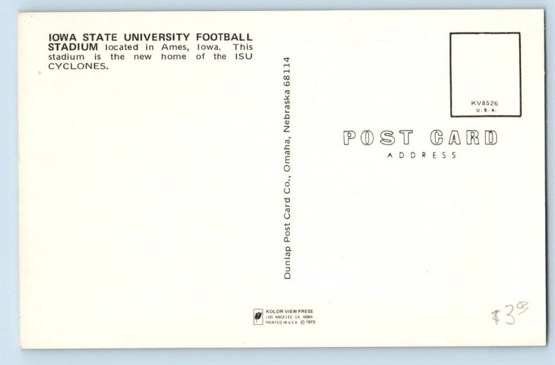 Ames Iowa IA Postcard Iowa State University Football Stadium ISU Cyclones c1960