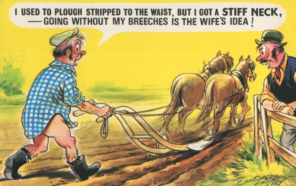 Race Ploughing Farming Naked Farmer Horse 1970s Comic Postcard | Topics - Cartoons & Comics