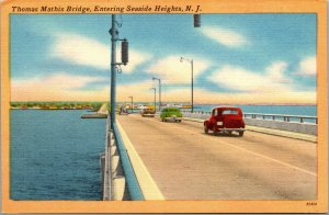 Vtg Seaside Heights New Jersey NJ Thomas Mathis Bridge 1930s Linen Postcard