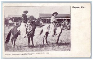 Cheyenne Wyoming WY Postcard Frontier Days Cowboy And Girl Cowgirl c1905 Antique