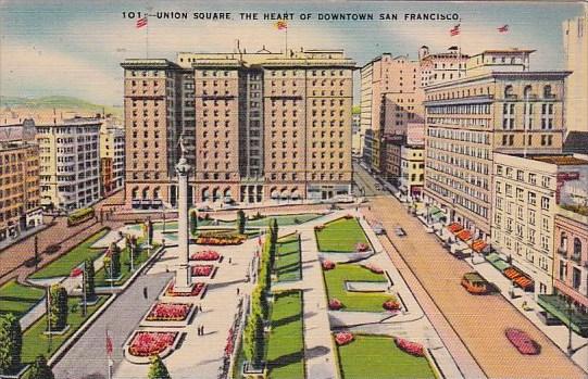 California San Francisco Union Square The Heart Of Downtown San Franisco 1943