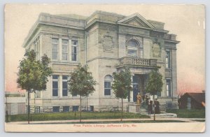 Free Public Library~People @ Entrance~Lithochrome~Jefferson City Missouri~Vtg PC