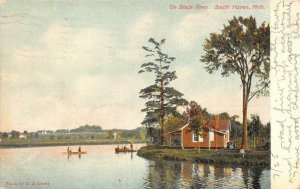 SOUTH HAVEN, Michigan MI   BLACK RIVER SCENE Boats~Homes On Water  1907 Postcard