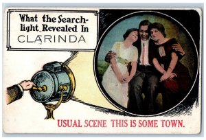 Clarinda Iowa IA Postcard What The Search Light Revealed Usual Scene Town 1914