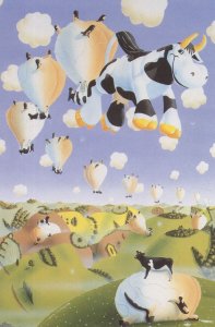 Cows Field Of Cow Farming Hot Air Balloon Painting Postcard