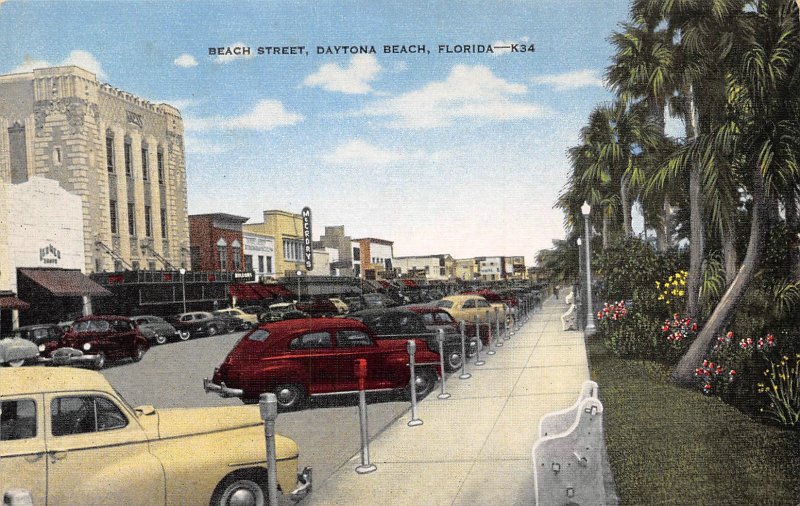 Beach Street Cars Daytona Beach Florida linen postcard