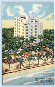 MIAMI BEACH, Florida FL ~ Roadside CROMWELL HOTEL 1947 Rate Info Linen Postcard
