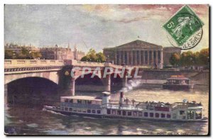 Old Postcard Paris Concorde Bridge Boat Peniche