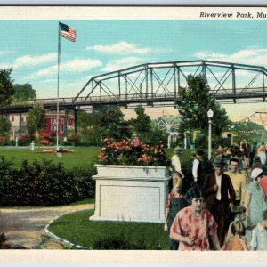 1930 Muscatine IA Riverview Park Bridge Crowd People Teich Herman Cohn News A205