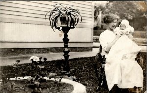 RPPC Edwardian Mother Showing off Her New Baby in the Garden Photo Postcard V8