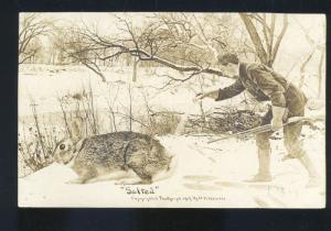 RPPC WH MARTIN EXAGGERATION RABBIT HUNTING CHARLES CITY IOWA PHOTO POSTCARD