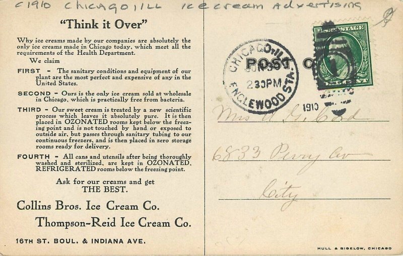 Postcard RPPC C1910 Illinois Chicago Ice Cream Advertising Hull Bigelow IL24-816