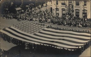 Soldiers Carry Huge American Flag Washington DC Parade Real Photo Postcard