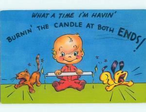 Pre-1980 comic BURNING CANDLE AT BOTH ENDS - DOG AND CAT BURNED HL3577