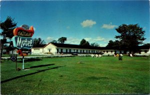 Postcard ON Muskoka Gravenhurst Churchill Motel Lawn Chairs 1960s K60