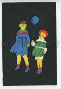 439051 ART DECO Yellow KIDS Girls BALLOON Vintage postcard colorful