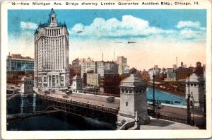 USA New Michigan Ave Bridge Chicago Illinois Vintage Postcard C014