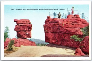 VINTAGE POSTCARD BALANCED ROCK AND STEAMBOAT ROCK AT GARDEN OF THE GODS COLORADO