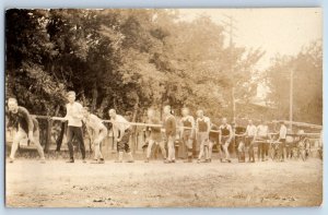 c1910's Tug Of War Sports Player Carriage RPPC Photo Unposted Antique Postcard