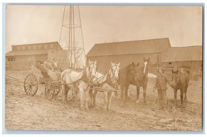 Czech Postcard RPPC Photo Farmers Midwest USA Horsed Carriage c1910's Antique