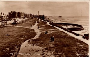 UK Cliffs And Promenade Bispham Vintage RPPC 08.88