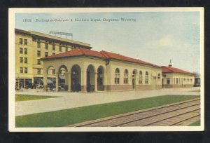 CHEYENNE WYOMING BURLINGTON COLORADO & SOUTHERN RAILROAD DEPOT POSTCARD