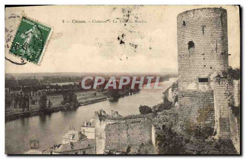 Old Postcard Chinon Chateau La Tour du Moulin