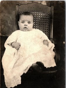 c1910 YOUNG BABY CHRISTINING GOWN CANE BACK CHAIR CYKO RPPC POSTCARD 43-175