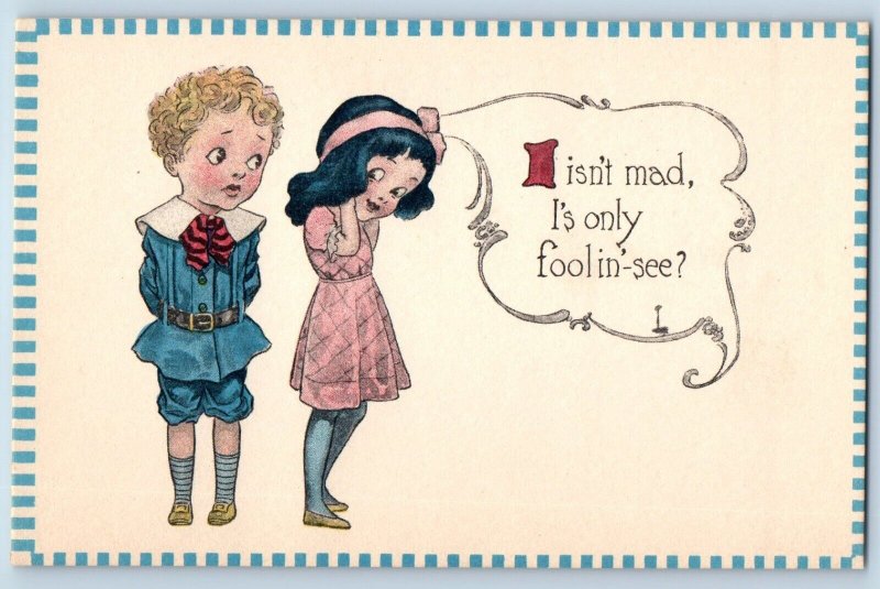 Children Postcard I Isn't Mad Is Only Foolin See c1910's Unposted Antique