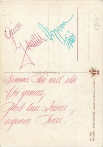 Postcard German humour comic caricature signed August Lengauer cheating