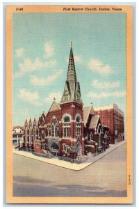 c1950 First Baptist Church View Entrance Stairs Signage Dallas Texas TX Postcard