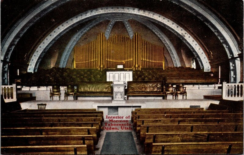 Postcard Interior of Mormon Tabernacle in Ogden, Utah~137702