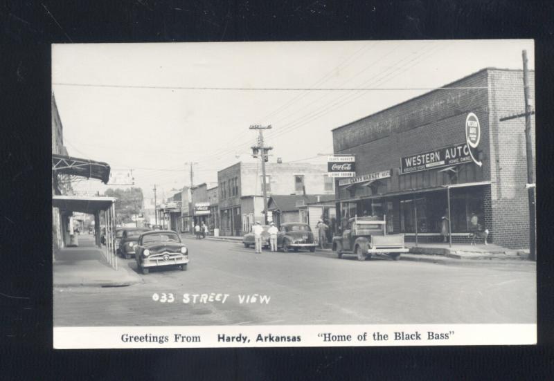 RPPC HARDY ARKANSAS 1950's CARS DOWNTOWN STREET SCENE REAL PHOTO POSTCARD