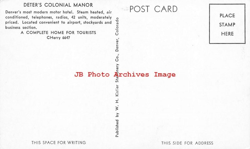 CO, Denver, Colorado, Deter's Colonial Manor Motel, WH Kistler Pub