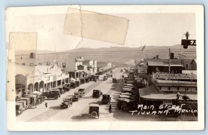 Tijuana Mexico Postcard RPPC Photo Main Street Hodges Bar & Cafe Bar Cars c1910s