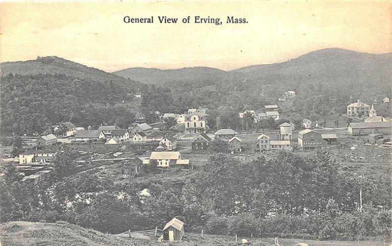 Erving MA Aerial View Downtown Railroad Station Postcard
