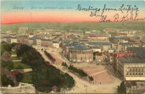 Vintage Postcard Overview of Town Leipzig Saxony, Germany.