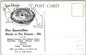 c1930s San Diego, CA Chicken Pot Pie Shop Advertising Restaurant Postcard A116