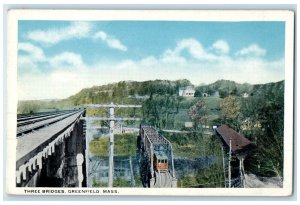 c1920 Three Bridges Streetcar Railway Greenfield Massachusetts Vintage Postcard