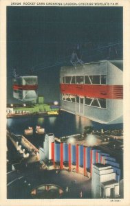 Chicago World's Fair Rocket Cars Crossing Lagoon Night  CT Art  36A34 Postcard