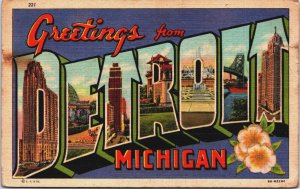 Greetings From Detroit Michigan Linen Postcard C089