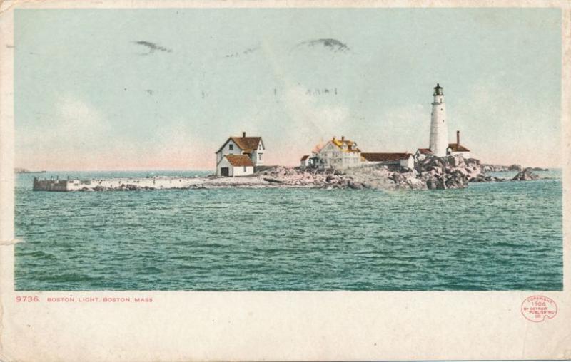 Boston Light House in Boston Harbor MA, Massachusetts - pm 1908 - UDB - Det Pub