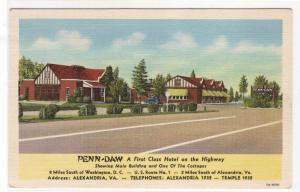 Penn Daw Hotel Motel US 1 Alexandria Virginia linen postcard