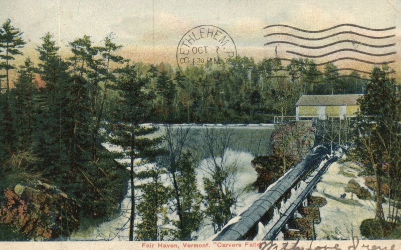 Vintage Postcard 1907 Fair Haven Vermont Carvers New England Water Falls Rutland